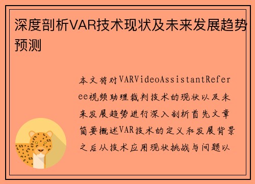 深度剖析VAR技术现状及未来发展趋势预测